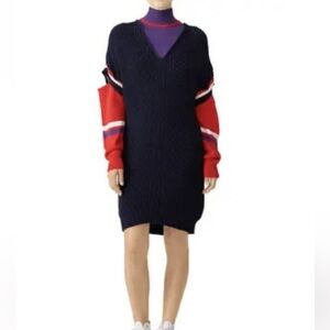 PINKO | Long Sleeve Knit Striped Split Sleeve Navy Red Purple *Use Measurements*